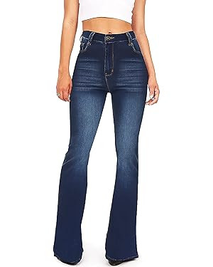 KDF Flare Jeans for Women Womens Bootcut Bell Bottom Jeans High Waisted Stretch Slimming Bell Bot... | Amazon (US)