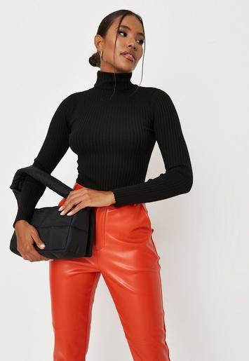 Missguided - Black Rib Knit Roll Neck Long Sleeve Bodysuit | Missguided (UK & IE)