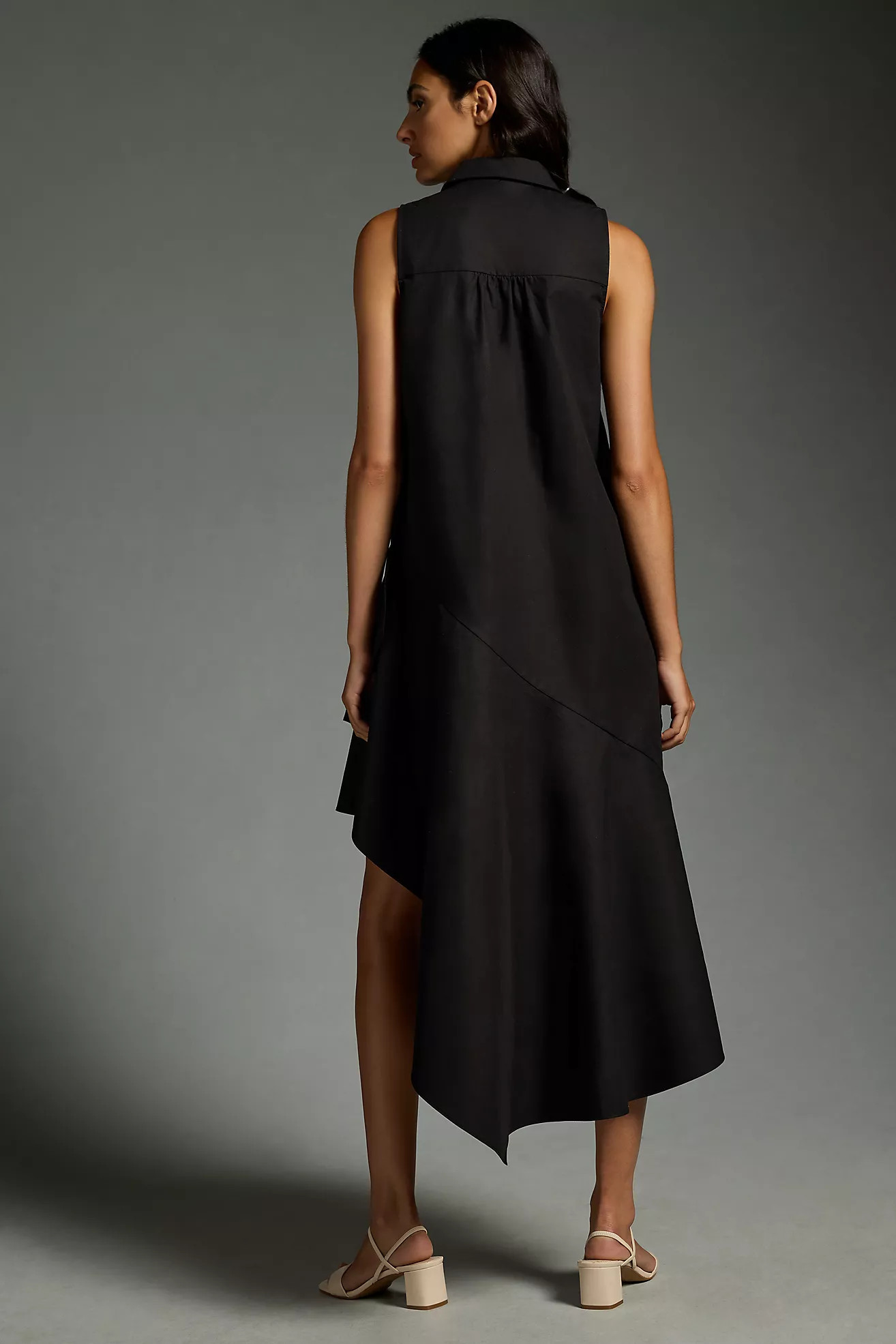 By Anthropologie Sleeveless Buttondown Asymmetrical Ruffle-Hem Dress | Anthropologie (US)