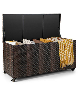 Costway 96 Gallon Patio Rattan Storage Deck Box Container Garden Liner Wheels - Macy's | Macy's