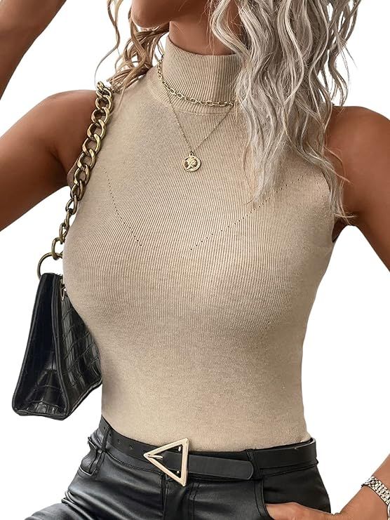 Verdusa Women's Casual Solid Sleeveless Mock Neck Knit Top | Amazon (US)