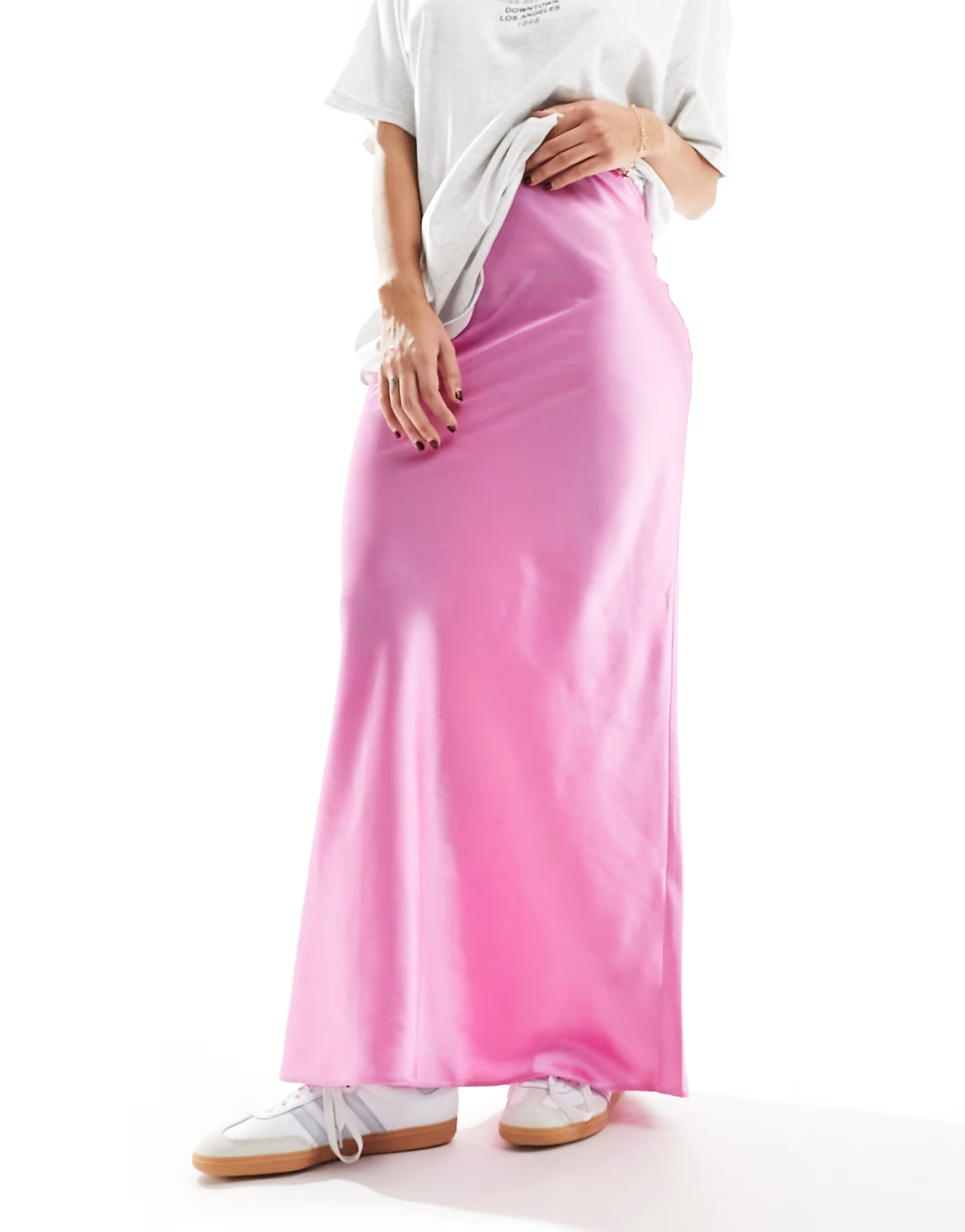 ASOS DESIGN satin bias maxi skirt in pink | ASOS (Global)