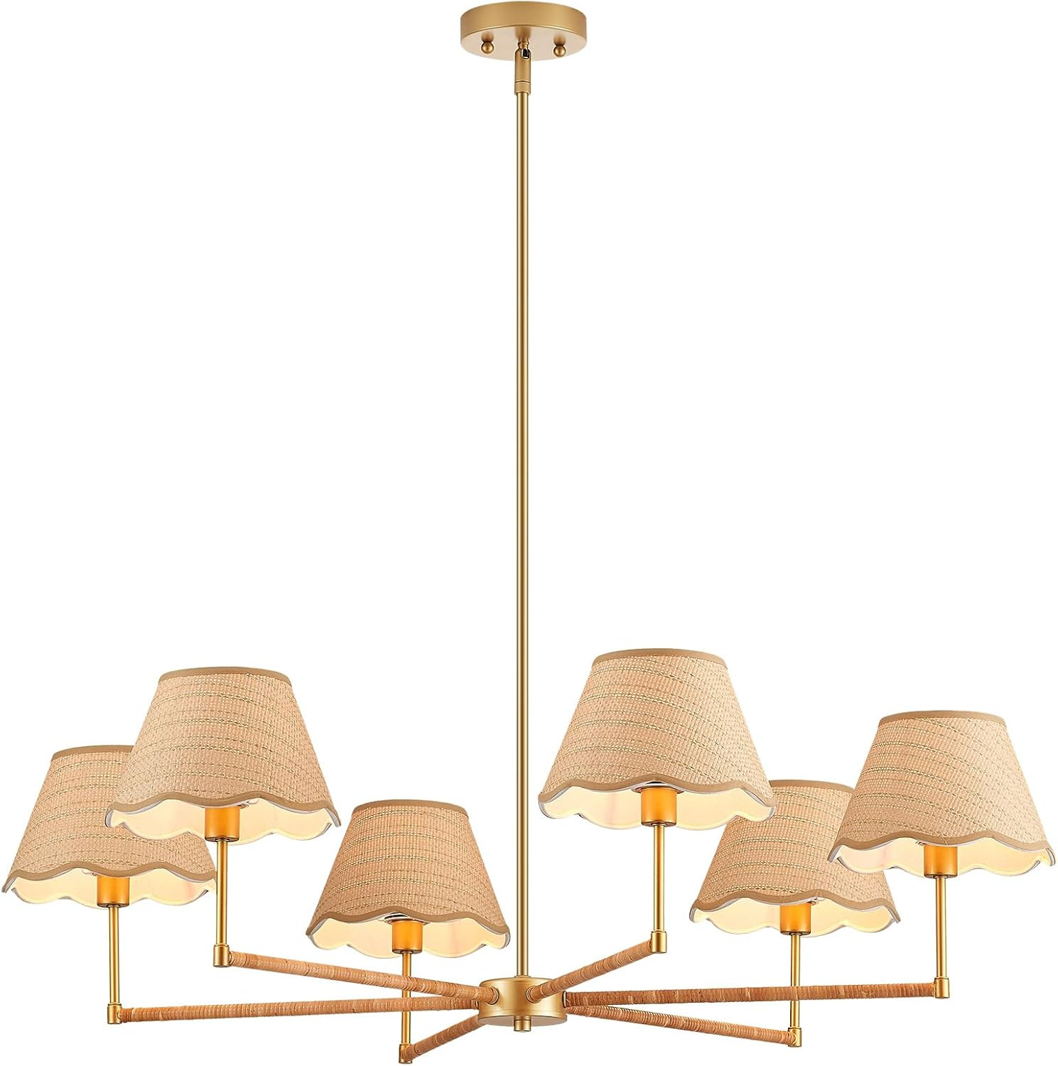 39” Boho Rattan Chandelier 6-Lights Rustic Industrial Pendant Light Large Adjustable Pendant Li... | Amazon (US)