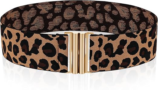 Women Stretch Waist Belts, Skinny Elastic Wide Waistband Leopard Print Retro Dress Tuck Belt, Int... | Amazon (US)