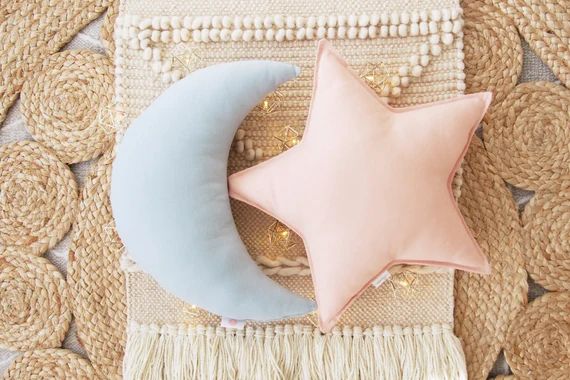 Nursery Decor Pillow Set Blue Moon and Pink Star Pillow Star | Etsy | Etsy (US)