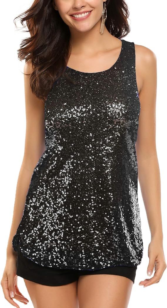 Zeagoo Women's Sleeveless Sparkle Shimmer Camisole Vest Glitter Sequin Tank Tops | Amazon (US)