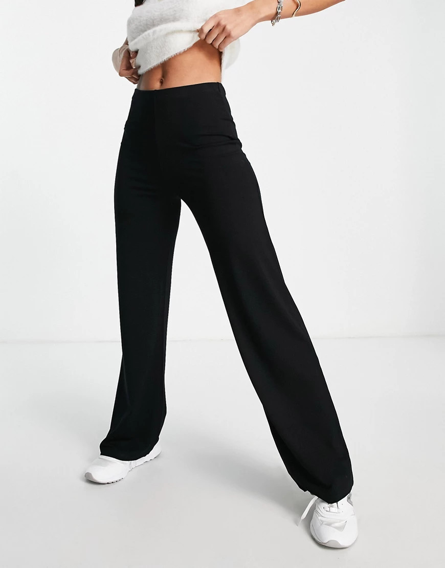 ASOS DESIGN basic wide leg jersey trouser in black | ASOS (Global)