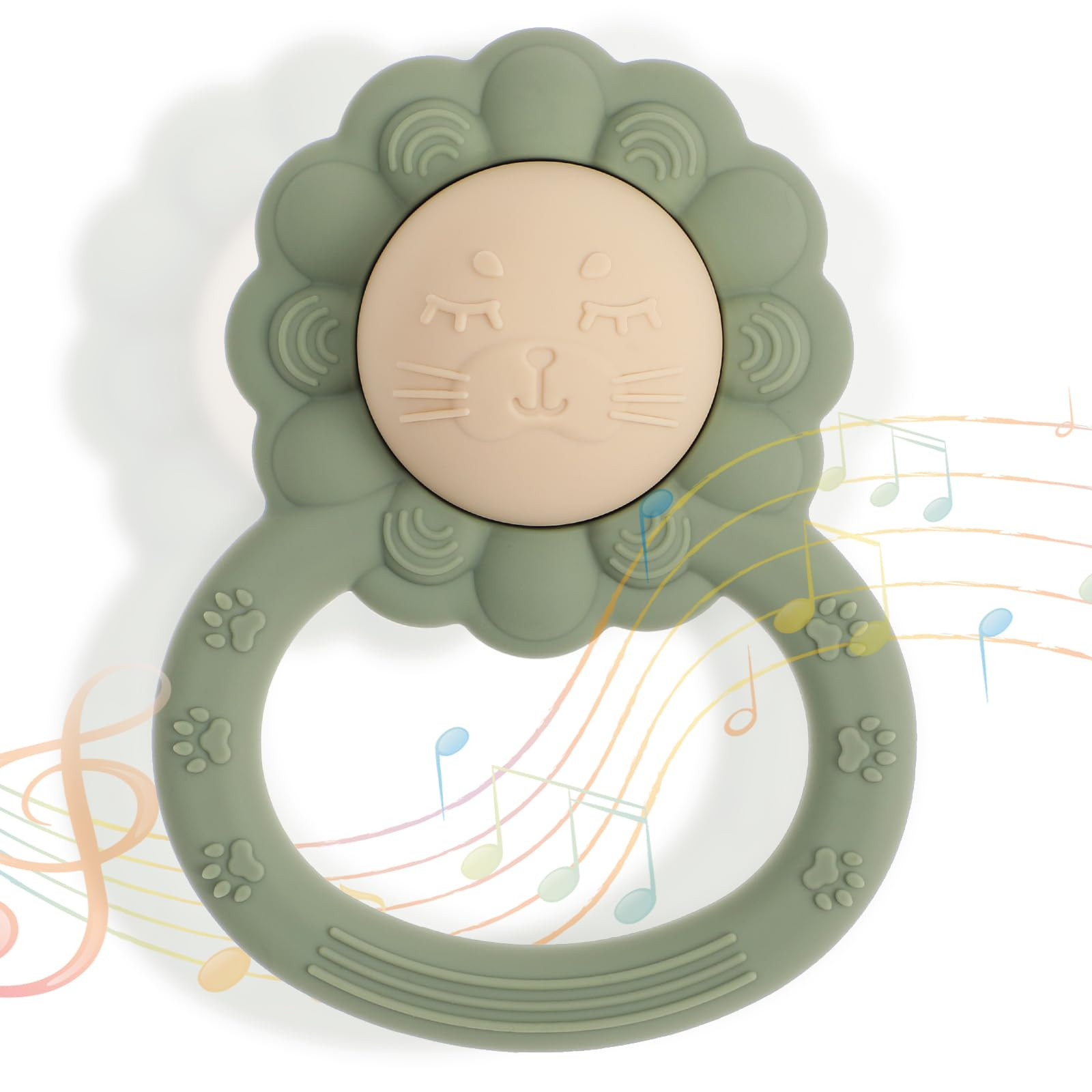 Rattle Teether, Lion Shape Montessori Baby Sensory Teething Toys, Food Grade Silicone BPA Free, N... | Amazon (US)