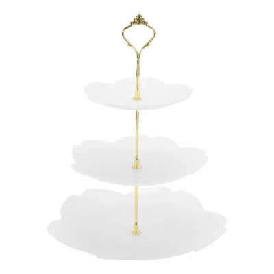 Unique Bargains Halloween Christmas 3 Tier Dessert Cupcake Stand Flower Shape Cup Cake Holder Tower White Gold Tone | Target