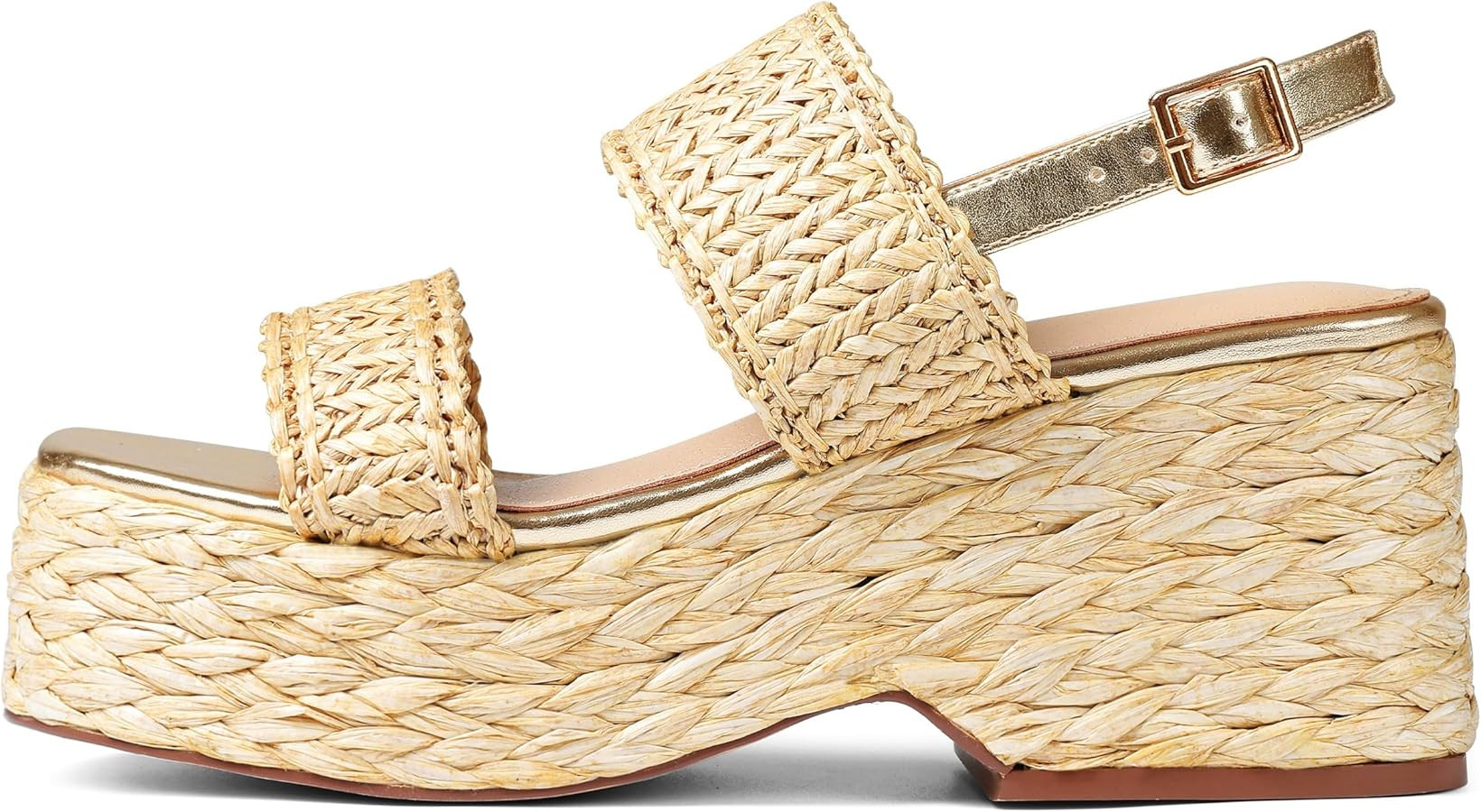 Platform Sandals Women Open Toe Ankle Strap Summer Wedge Espadrille Sandals Cute Beach Straw Raff... | Amazon (US)