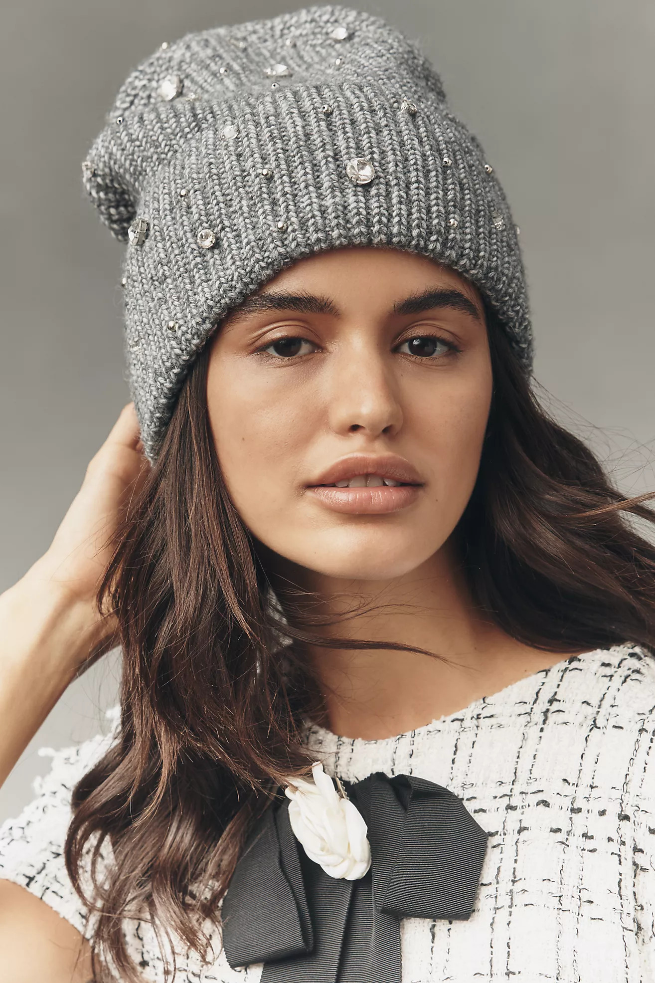Flat White Rhinestone Beanie | Anthropologie (US)
