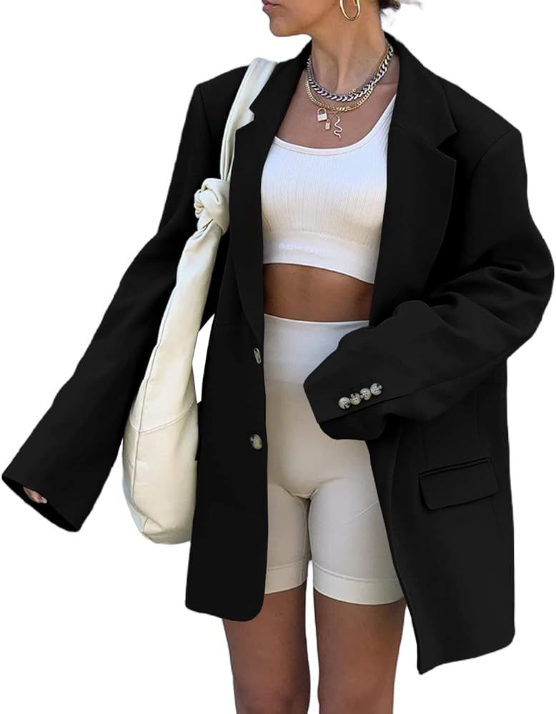 Grlasen Women Casual Elegant Long Sleeve Oversized Lapel Blazers Open Front Solid Work Office Jac... | Amazon (CA)