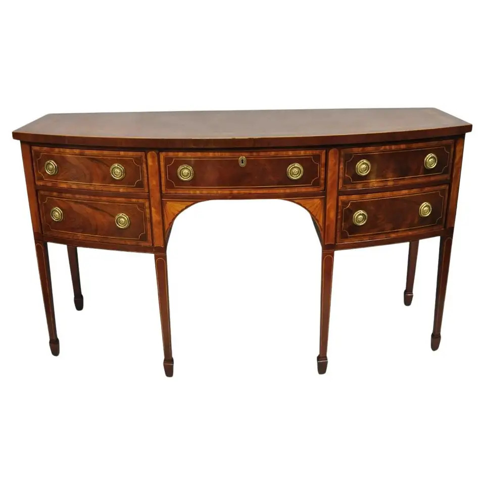 Baker Historic Charleston Mahogany Inlaid Demilune Hepplewhite Sideboard Buffet | 1stDibs