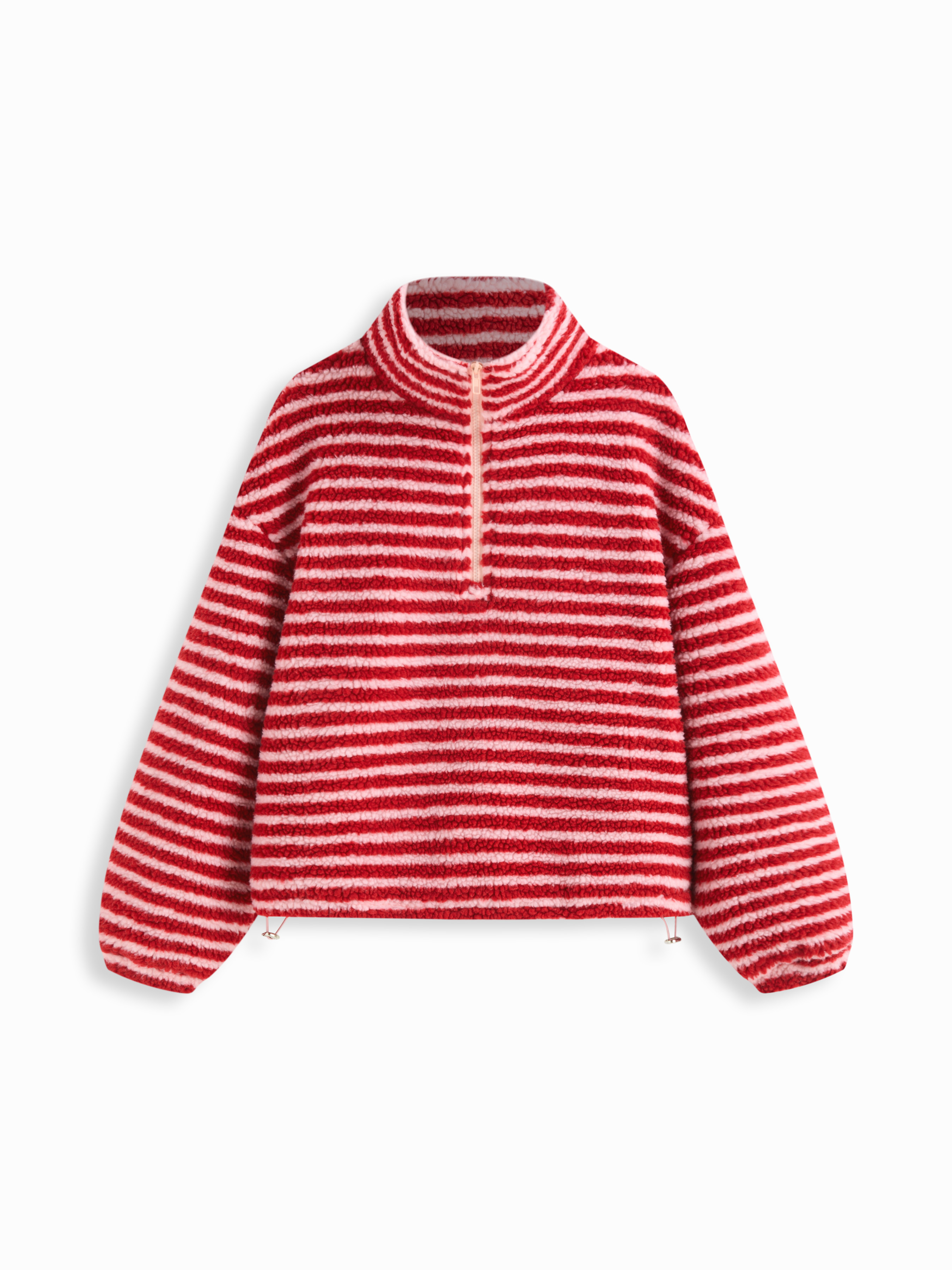 Fleece Fleece Stripe Stand Collar Drawstring Half Zip Oversized Sweatshirt For Daily Casual | Cider