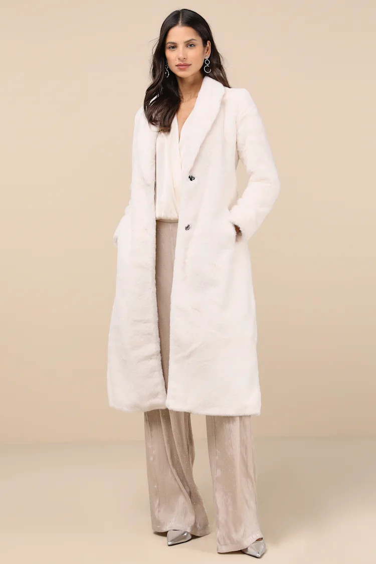 Marwala Ivory Faux Fur Longline Coat | Lulus