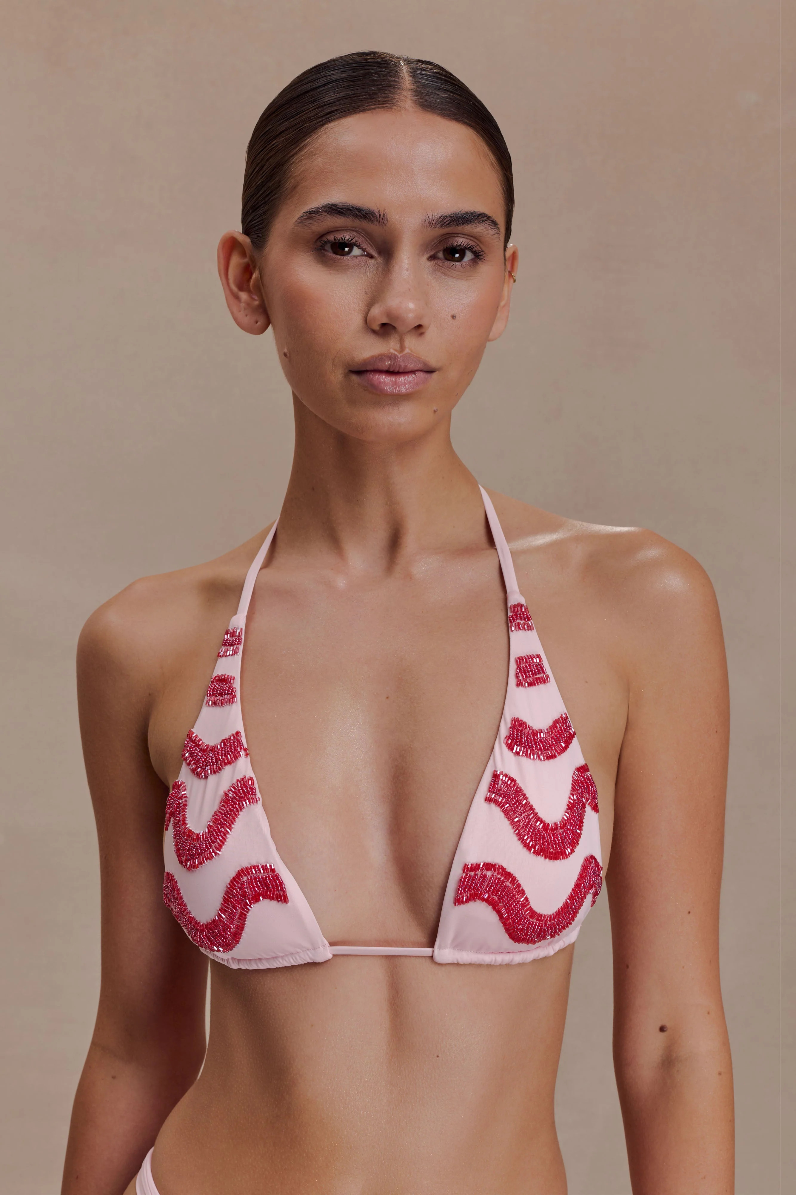 Robyn Beaded Triangle Bikini Top - Pink | Meshki UK