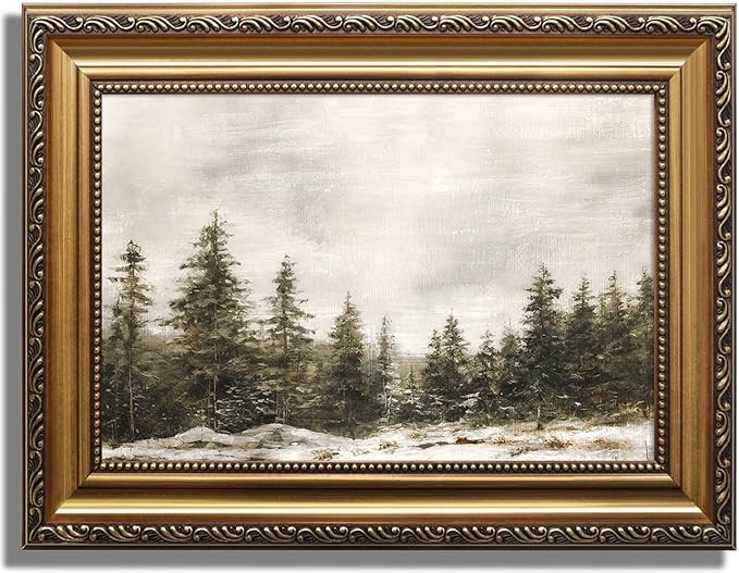 KBKBART Framed Canvas Wall Art Vintage Pine Forest Christmas Art Prints Painting Rustic Landscape... | Amazon (US)