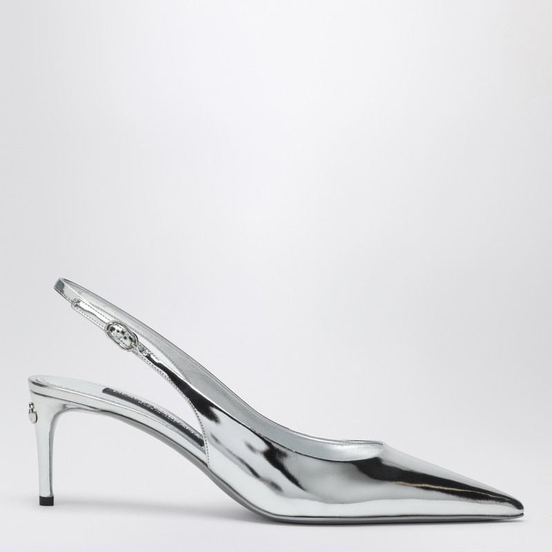 Metallic silver leather slingback with décolleté | The Double F