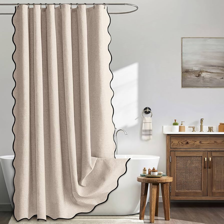 MIULEE Scalloped Shower Curtain Linen Textured with 12 Metal Hooks Cute Heavy Duty Washable Water... | Amazon (US)