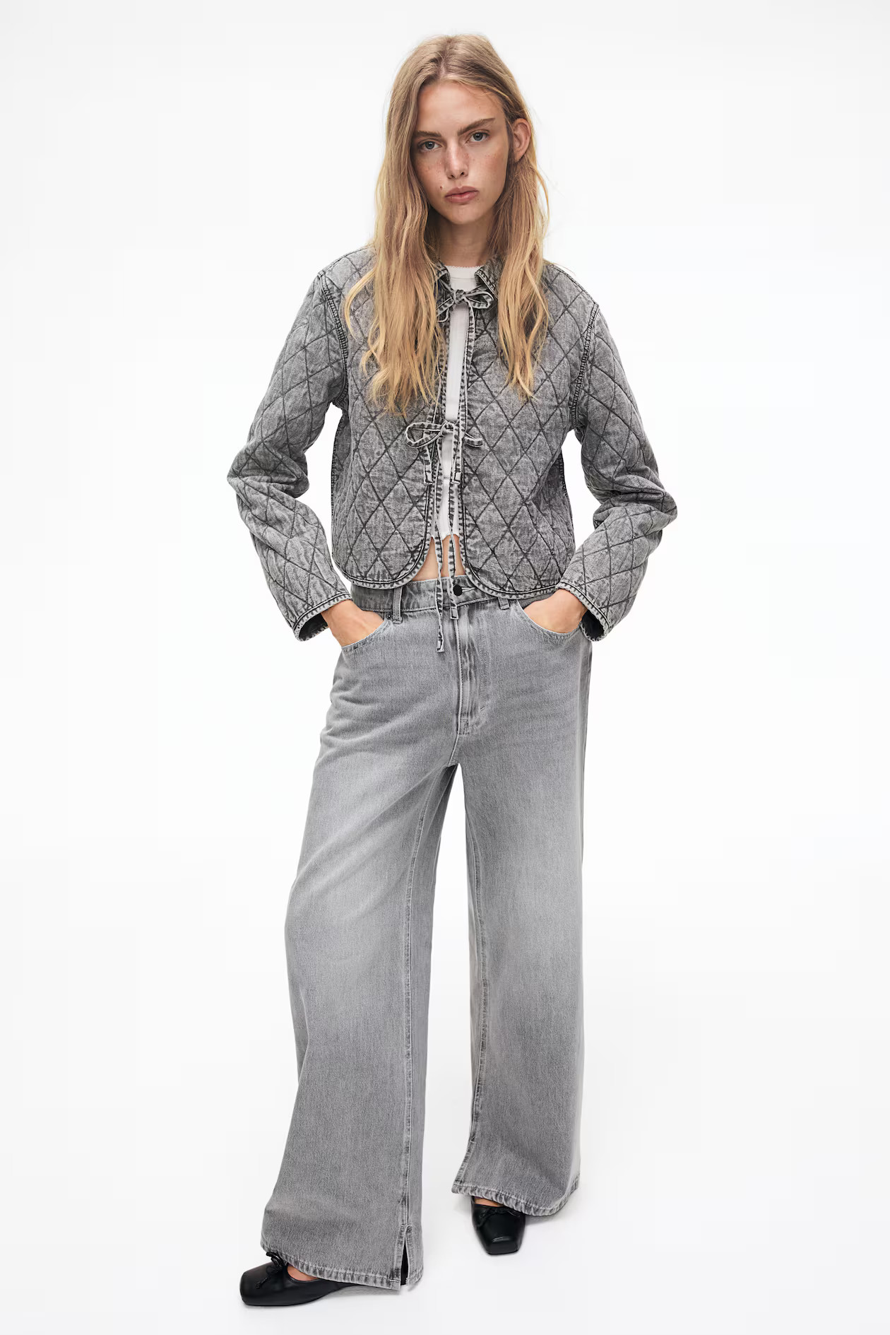 Quilted Denim Jacket - Light dusty gray/washed - Ladies | H&M US | H&M (US + CA)