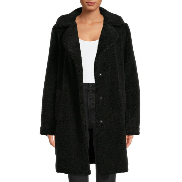 Mark Alan Women’s Long Single-Breasted Faux Sherpa Coat | Walmart (US)