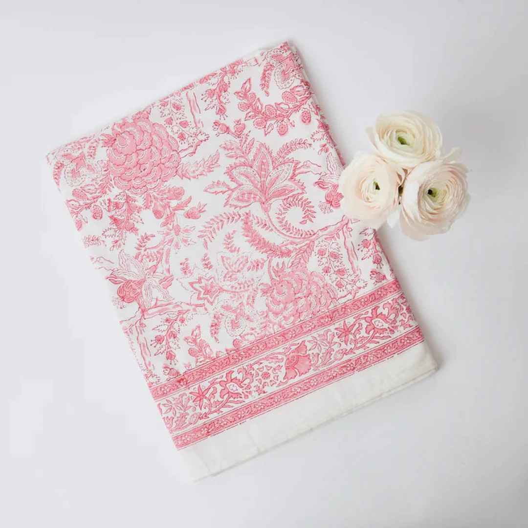 Pink ThanksGiving Tablecloth on Sale, Floral Cotton Table Cover, Table Cloth Runner Napkins Set ,... | Etsy (US)