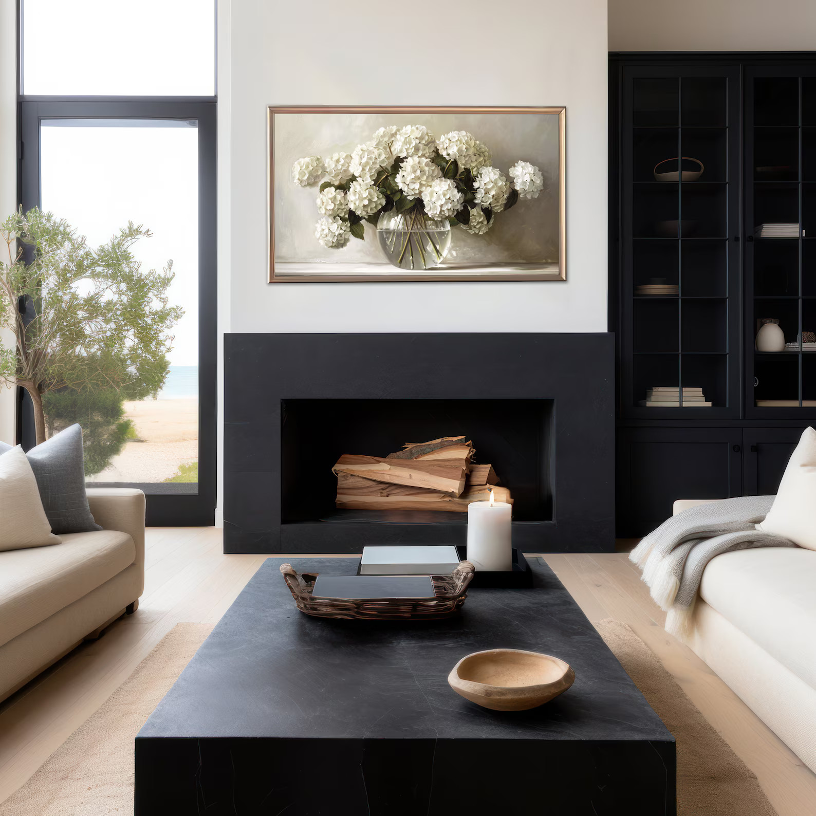 White Hydrangeas Frame TV Art | Vintage Style Floral Painting | Neutral Flower TV Artwork | Sprin... | Etsy (US)