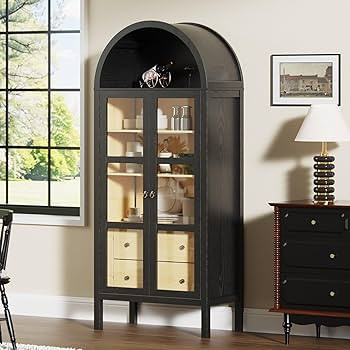 72" Tall Arched Cabinet with Glass Doors, Auto Sensor Light Modern Farmhouse Arch Storage Cabinet... | Amazon (US)