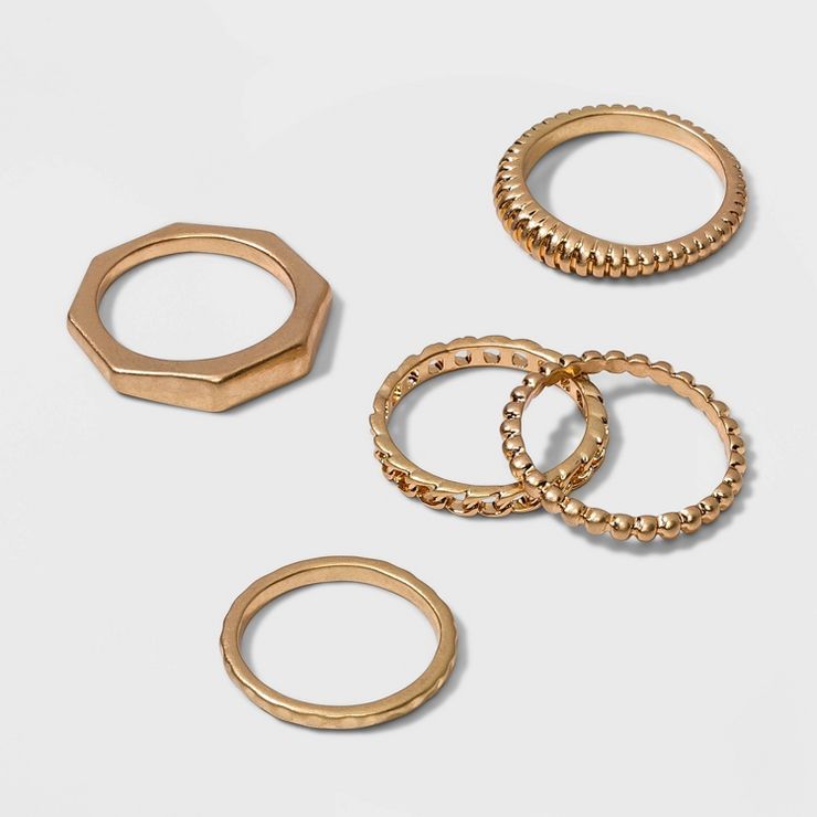 Chain Textured and Beaded Ring Set 5pc - Universal Thread™ Gold | Target