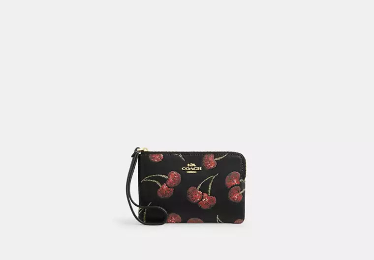 Corner Zip Wristlet With Cherry Print | Coach Outlet US