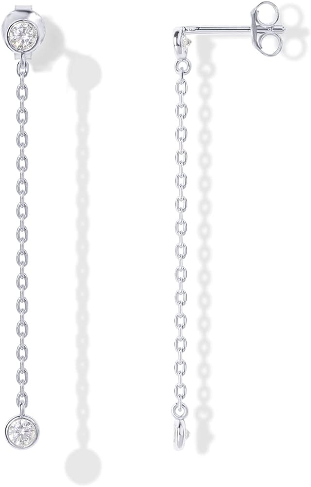 PAVOI 14K Gold Plated Sterling Silver Posts Station Linear Dangle Earrings for Women | Simulated ... | Amazon (US)