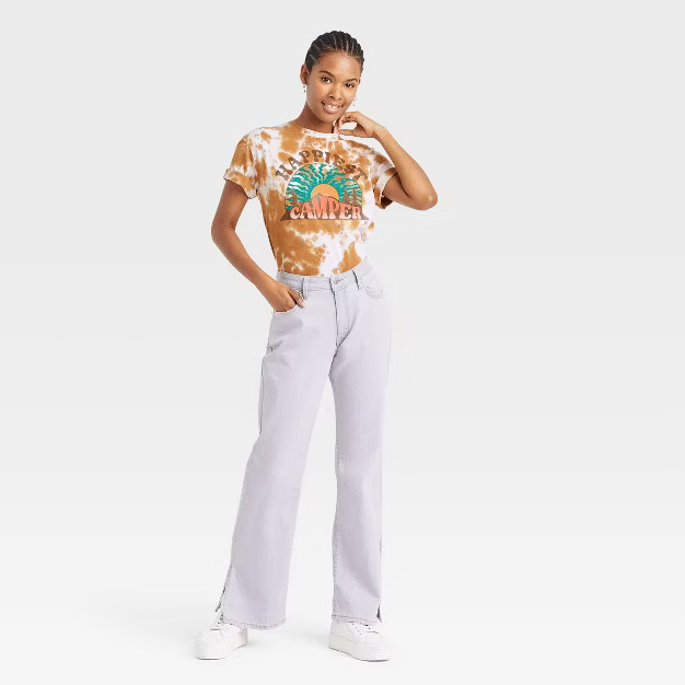 Women's Happiest Camper Short Sleeve Graphic T-Shirt - Brown Tie-Dye | Target