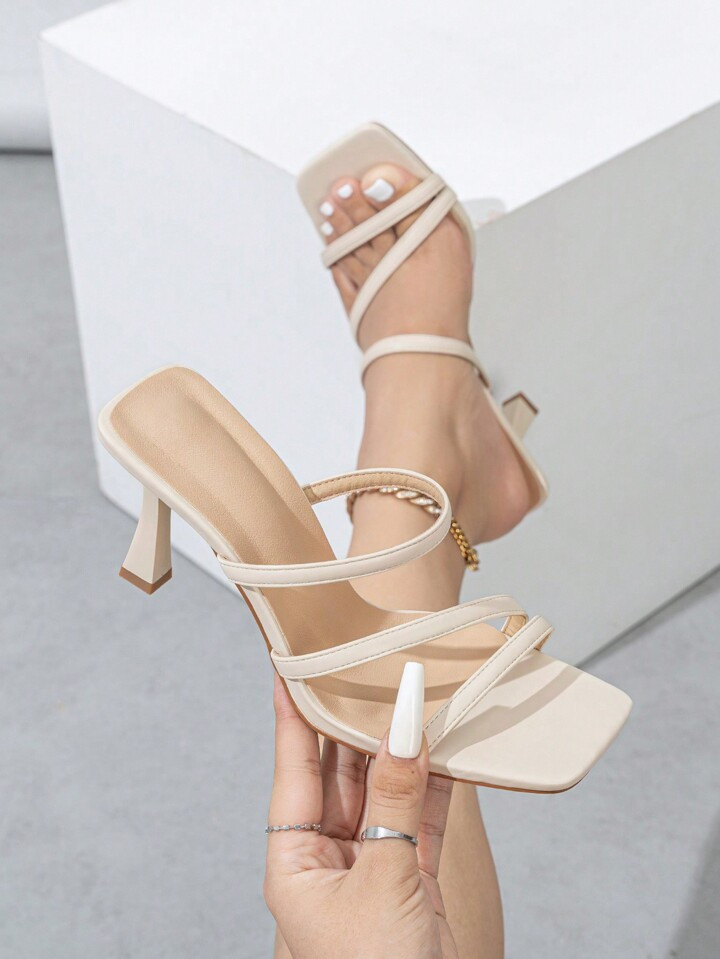 Women's Crystal Decorated Open Toe Slip-On Platform Chunky Heel Sandals, Comfortable Daily Casual... | SHEIN