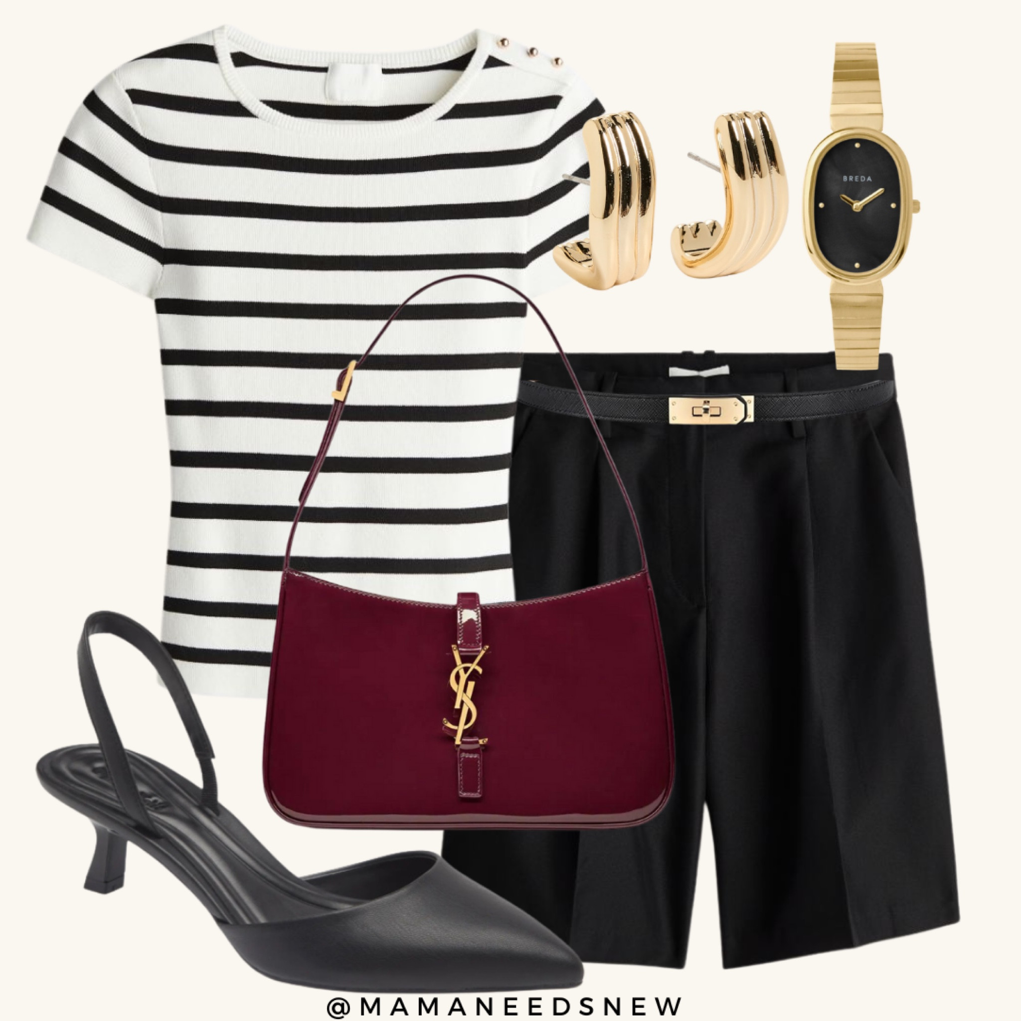 Summer outfit featuring striped tee, Bermuda shorts & a pop of burgundy 🖤

#LTKItBag #LTKFindsUnder100 #LTKSaleAlert