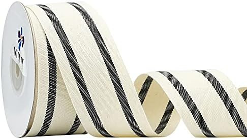 MEEDEE Natural Cotton Stripes Fabric Ribbon 1-1/2 inch Black and White Stripe Ribbon for DIY Craf... | Amazon (US)