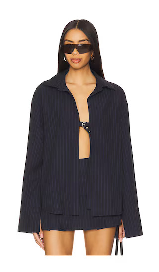 Andi Shirt in Navy Pinstripe | Revolve Clothing (Global)