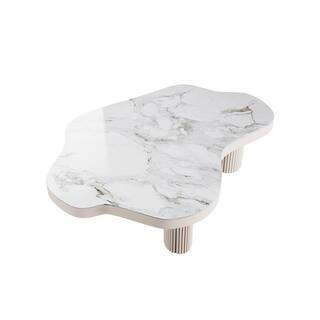 JASIWAY 46.9 in. White Specialty Faux Marble Coffee Table J-B2105C-WH - The Home Depot | The Home Depot