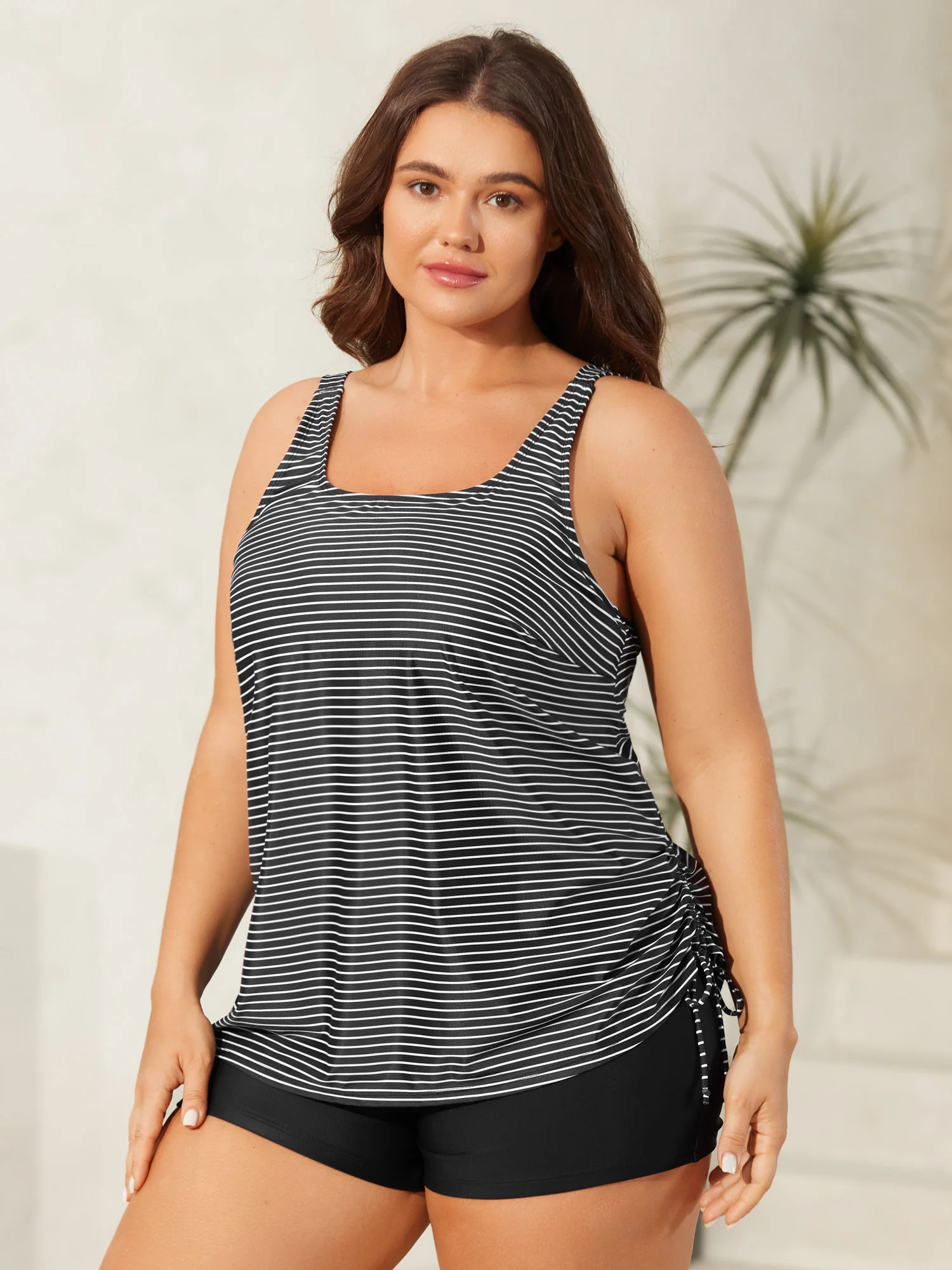 Striped Non-Removable Cups Swim Top | Bloomchic