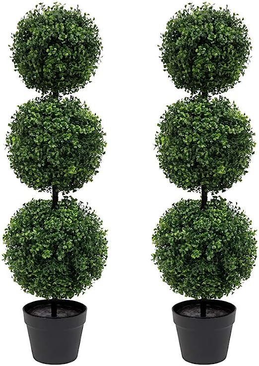 momoplant Artificial Topiary Ball Tree - 38 inch Triple Topiaries Boxwood Greenery Plant 【 2 Pa... | Amazon (US)