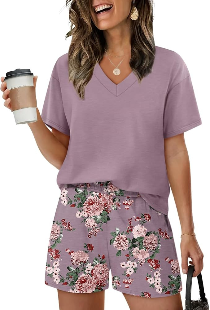 XIEERDUO Lounge Sets for Women Shorts Lightweight Summer Pajamas Set Sleepwear 2 Piece Sets Airpo... | Amazon (US)