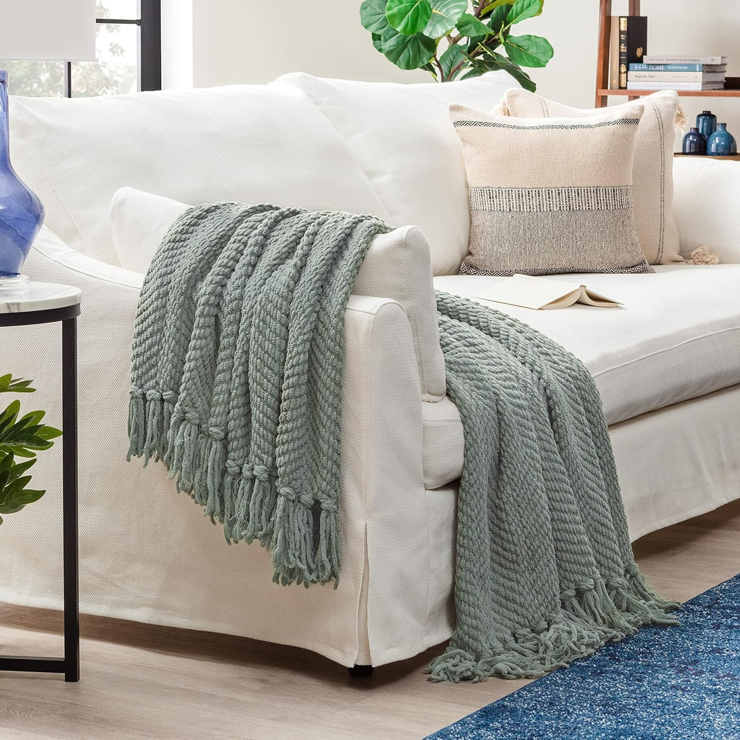 Chanasya Textured Knitted Super Soft Throw Blanket with Tassels - Warm Fluffy Cozy Plush Knit - f... | Amazon (US)