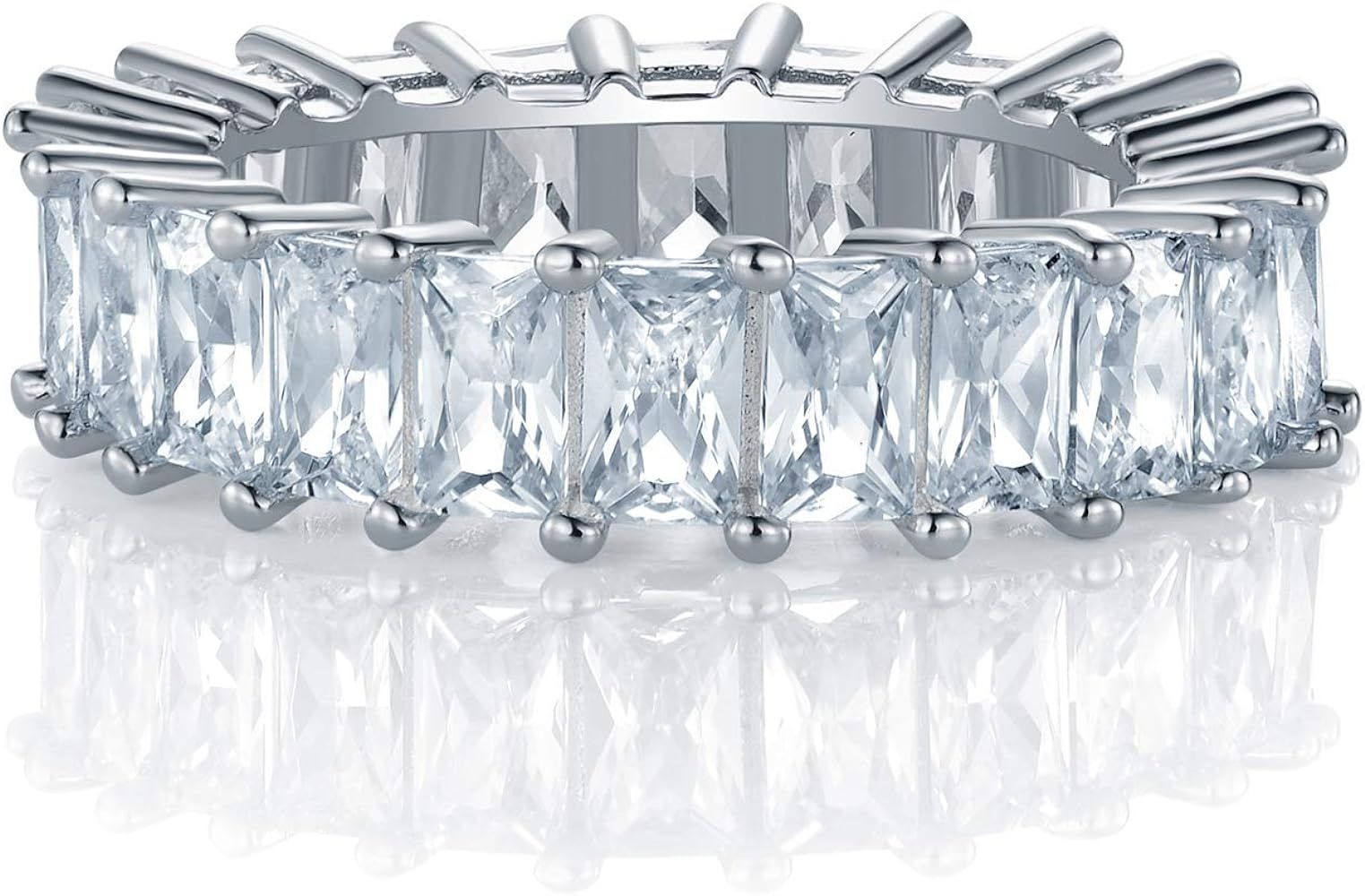 Eternity Band,Cubic Zirconia Band Emerald Cut Eternity Ring Band for Women Men | Amazon (US)