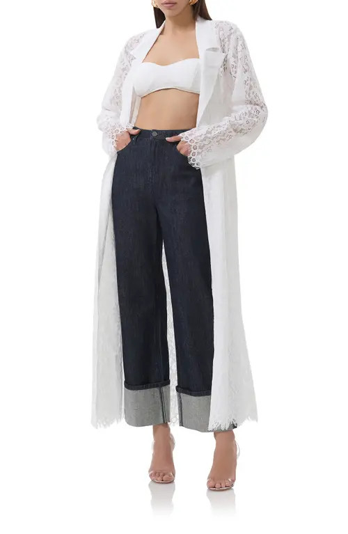 AFRM Earhart Lace Trench Coat in Bright White at Nordstrom, Size X-Large | Nordstrom