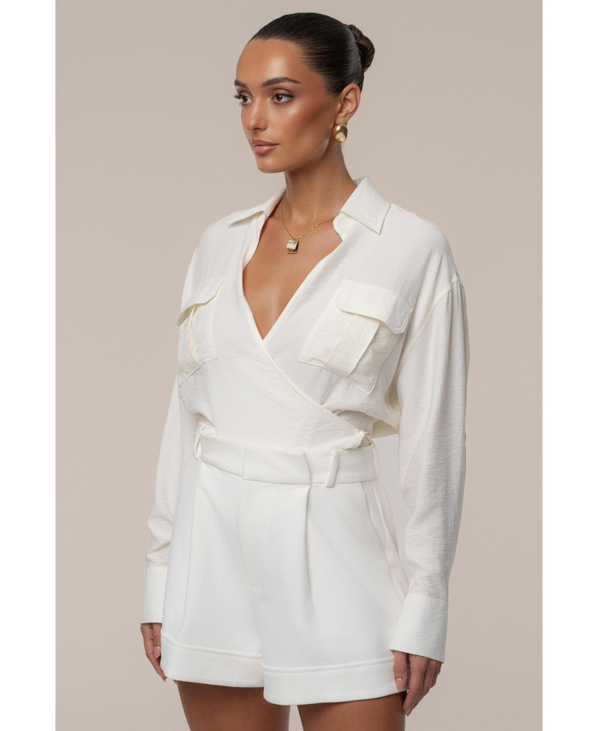 Jluxlabel Women's Drift Collared Cargo Top - Ivory | Macy's