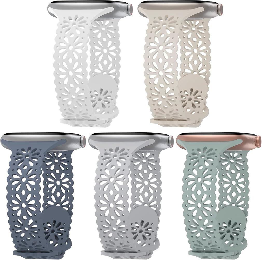 5 Pack Slim Lace Silicone Compatible for Apple Watch Band 38mm 40mm 41mm 42mm 44mm 45mm 46mm 49mm... | Amazon (US)