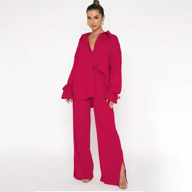 Matching Sets Two Piece Set Pants Set Women 2023 Spring Wide Leg Suit Shirt Top Work Tracksuit Vi... | AliExpress (US)