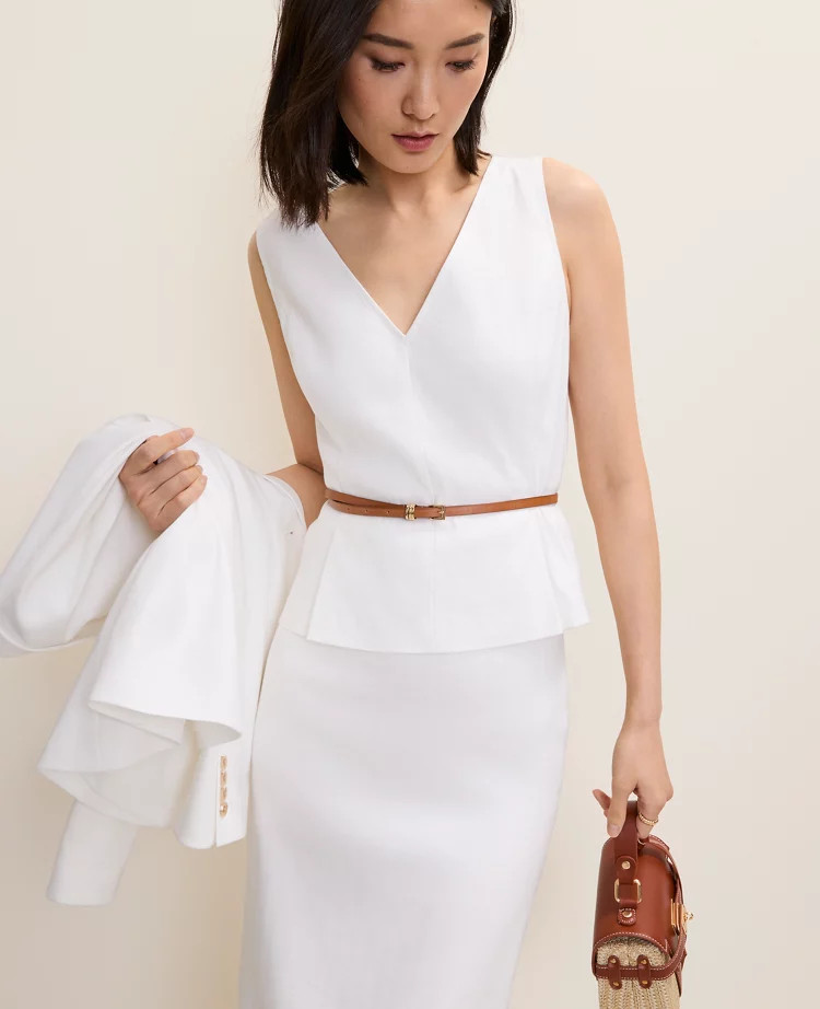 V-Neck Peplum Top in Linen Blend | Ann Taylor