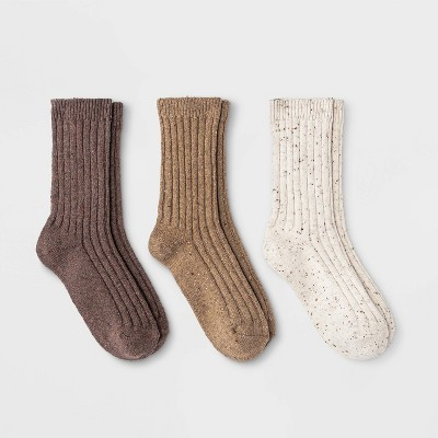 Women's Fine Ribbed Nep 3pk Crew Socks - Universal Thread™ Oatmeal/Tan/Brown 4-10: Cotton Blend... | Target