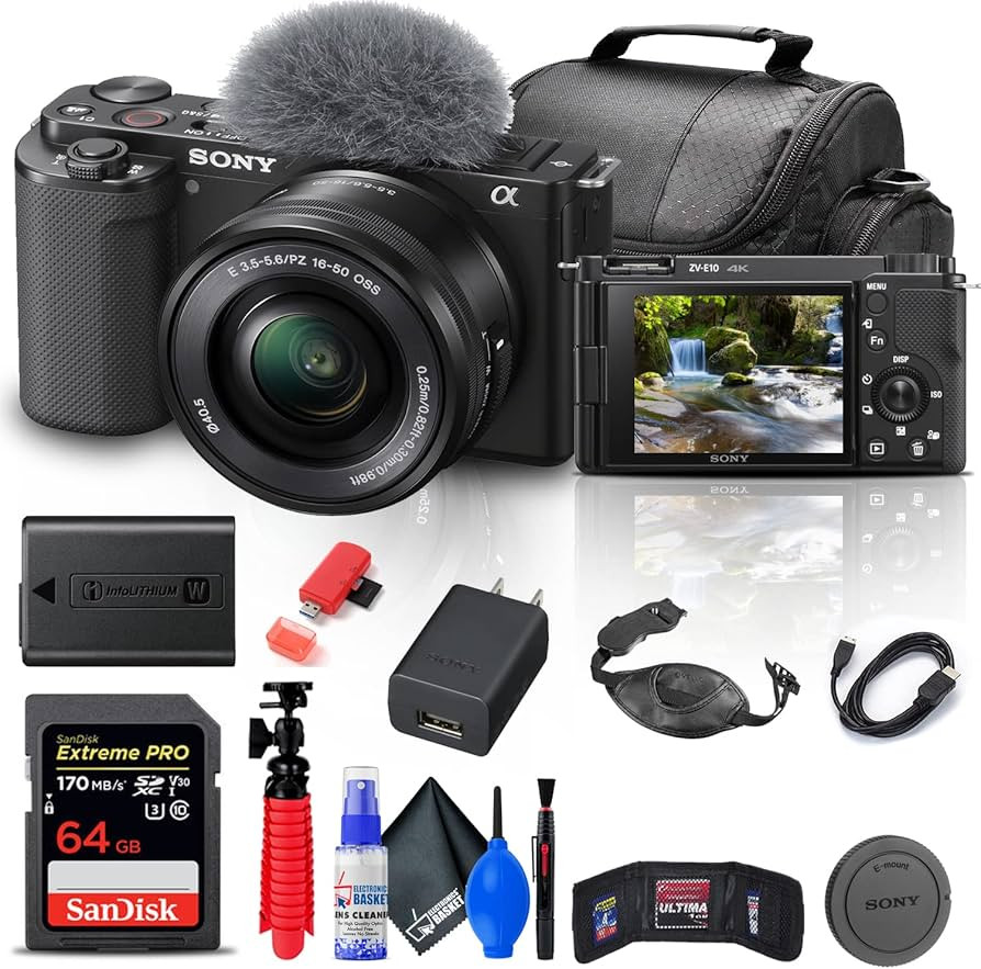 Sony ZV-E10 Mirrorless Camera with 16-50mm Lens (Black) (ILCZV-E10L/B) + 64GB Memory Card + Bag +... | Amazon (US)