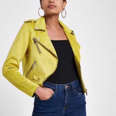 Yellow faux suede biker jacket | River Island (UK & IE)